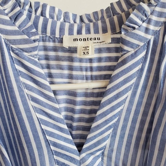 XS Blue Striped Bohemian Nautical Monteau Los Angeles Dress - Picture 4 of 7